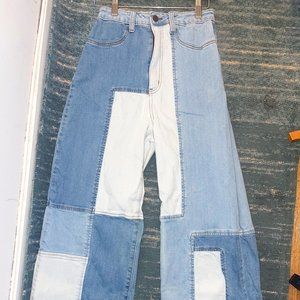 Patchwork crop wide leg jeans light blue wash